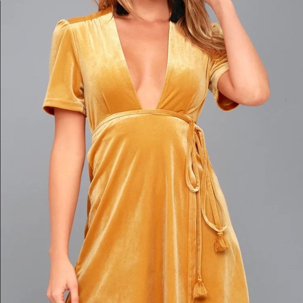 Lush For Life Golden Yellow Velvet Wrap Dress by Billabong